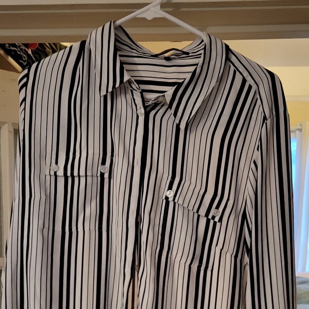 Black and white work blouse